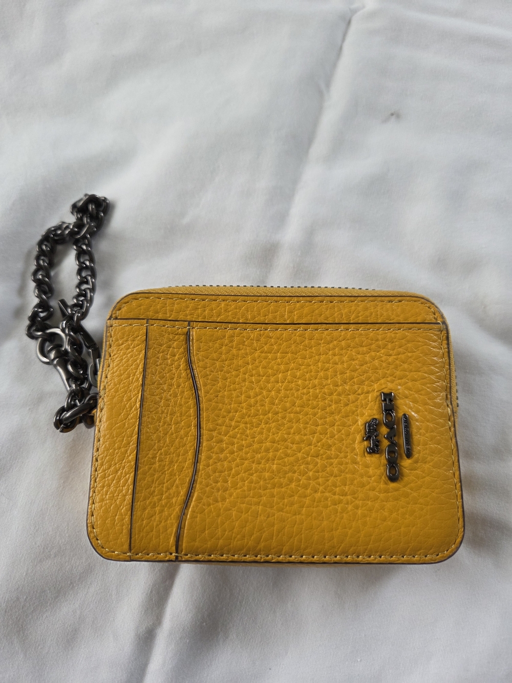 COACH Mustard Yellow Leather Card Case with Chain